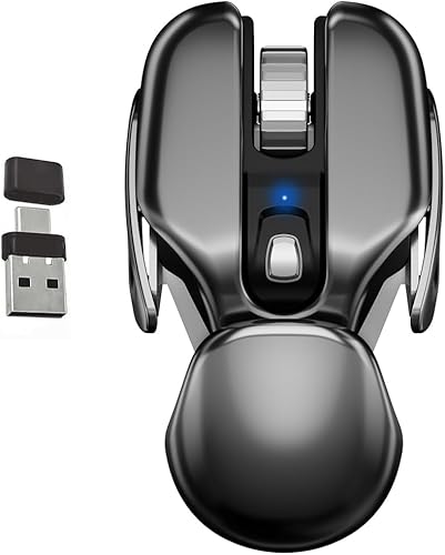 DANCESOUL Unique Look Wireless Mouse with USB＆Type C 2-in-1 Receiver, Rechargeable, Silent Click, Optical, Cordless Mouse for Laptop,PC,Computer,MacBook and All USB Type C Devices-Metal Grey