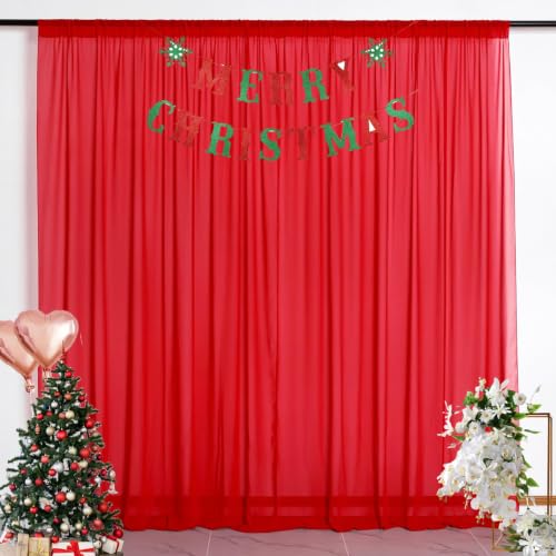 DUOBAO Red Sheer Curtains 120 Inch, 2 Panels Chiffon Backdrop for Wedding