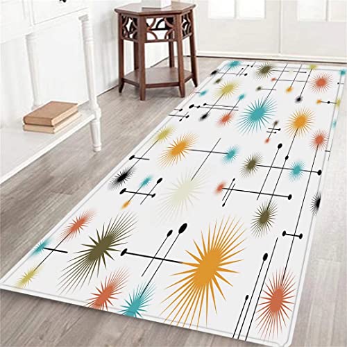 Dinjuna Modern Long Runner Rug For Hallway Star Retro Go Mid Century Lines Area Non-Slip Floor Carpet Mat Washable Kitchen Rugs Runners Indoor Doormat Entrance Door Mats Living Room, 23.6X70.8Inch #TOP13