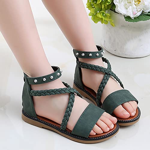 Girls Sandals Princess Shoes Soft Sole Beach Sandals Kids Roman Shoes Girls Water Sandal (Green, 34 Big Kids)3