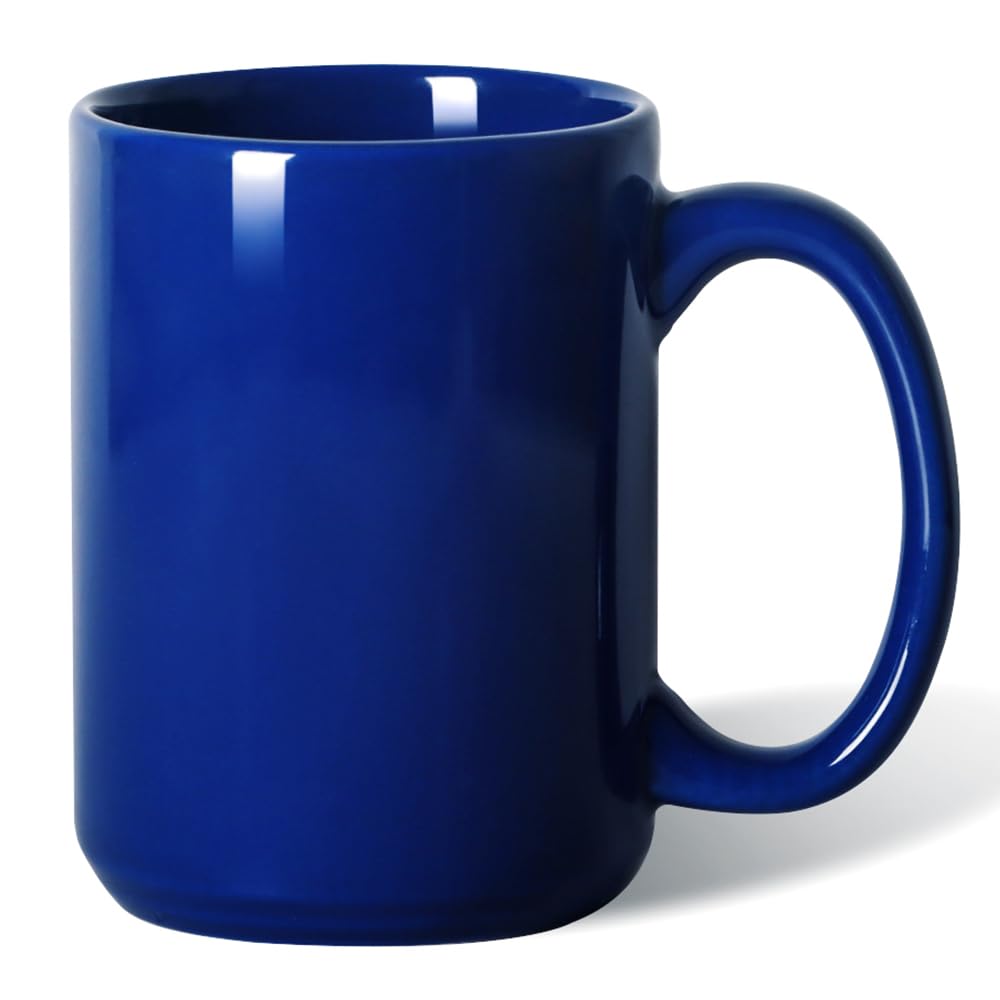 16 OZ (450ml) Porcelain Coffee Mug, Smilatte Classic Blank Ceramic Cup with Large Handle for Tea Latte Cappuccino, Blue