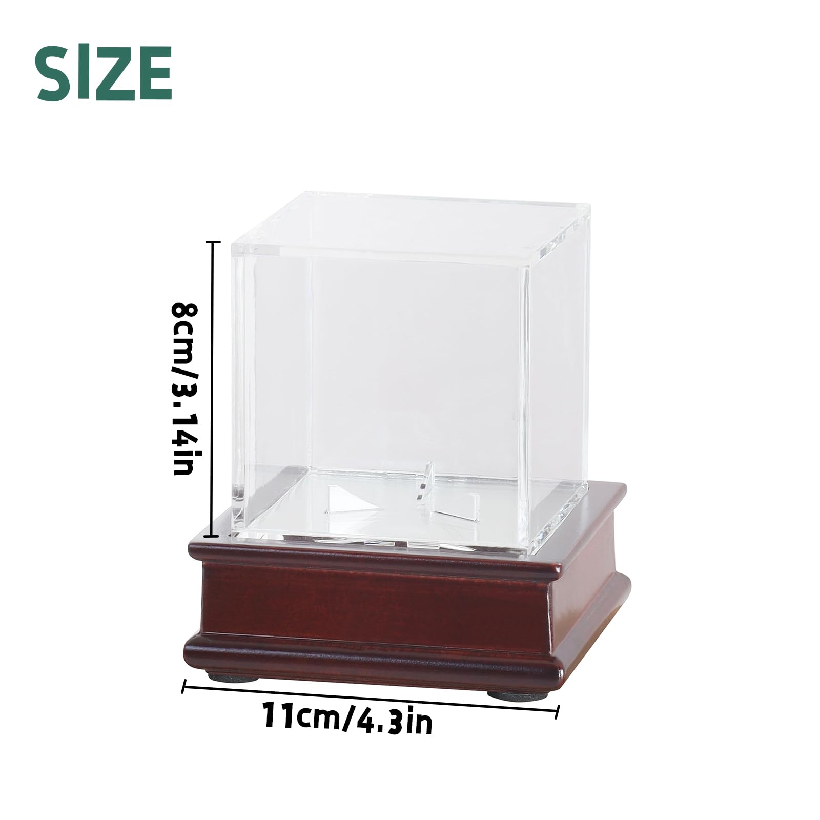 Boîte de Présentation de Baseball en Acrylique avec Support en Bois 8x8x8 cm Vitrine de Balle de Tennis de Golf Transparente pour Une Seule Balle