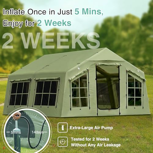 Image of KNUO Inflatable Camping Tent, Large Blow-Up Air Tent, No Assembly Needed Luxury Glamping House, Oxford Fabric