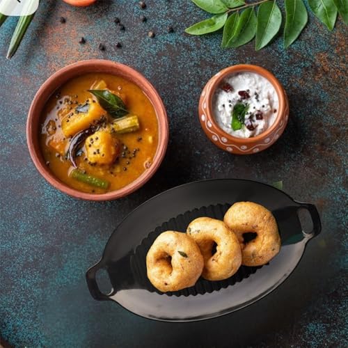 Image of Serving Platter | Melamine Snack Platter | Multi-Purpose Kitchen Serving Platter | Versatile Chip and Dip Tray for Snacks, Starters & Desserts | Lightweight & Dishwasher Safe | Set of 3 (BLACK)