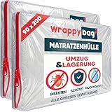 WRAPPYBAG – Schutzhülle aus Kunststoff für Matratzen – 5 Größen erhältlich – wasserdichte und reißfeste Aufbewahrungstasche – Für Umzug, Lagerung & Transport - 90x200 Pack von 2
