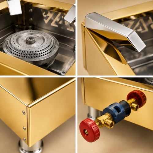 Image of Square Catering Burner 10x10 Inch LPG Gas Stove Commercial Stove Heavy Duty Gold Stainless Steel Portable Cooking Burner