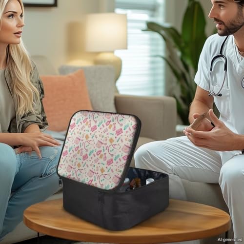 Image of Gomyblomy Pills Print First Aid Bag Empty Travel Emergency Kit Large Capacity Medicine Bags with Double Zippers Lightweight First Aid Box Storage Pouch for Indoors Outdoors
