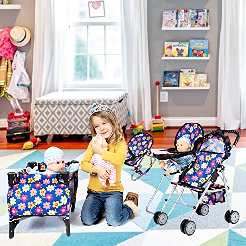 fash n kolor 4 Piece Baby Doll Play Set Flower Design Includes - Foldable Pack N Play, Baby Doll Stroller, Baby Doll High Chair, Infant Seat, Fits Up to 18'' Doll 4 Piece Doll Accessories Set by fash n kolor - Image 8