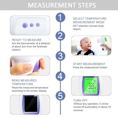 Image of Non-Contact Infrared Forehead Thermometer for Adults and Kids | Digital Thermometer with Fever Alarm & 32 Memory Sets | Accurate Temperature Measurement for Family Use