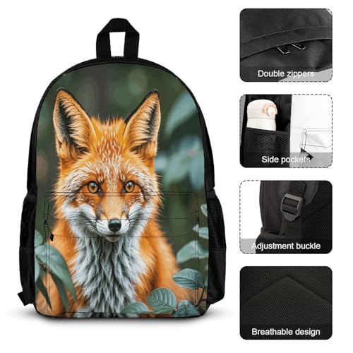 3-in-1 Backpack Combination Set Fox Leaf Print 3Pcs Backpack Sets Travel Daypack with Lunch Bag And Cosmetic Bag3