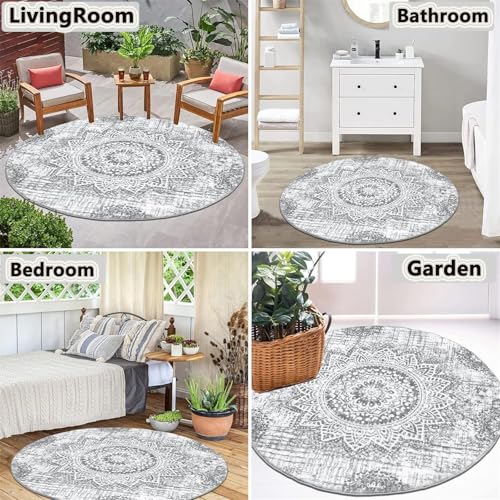 Hearda Teppich Rund, Reppich Schlafzimmer, Einfarbiges Korallenfleece Innenbereich Runder Teppich, Waschbarer rutschfest Teppich, fürs Wohnzimmer, Kinderzimmer, Büro (60cm,Grau)