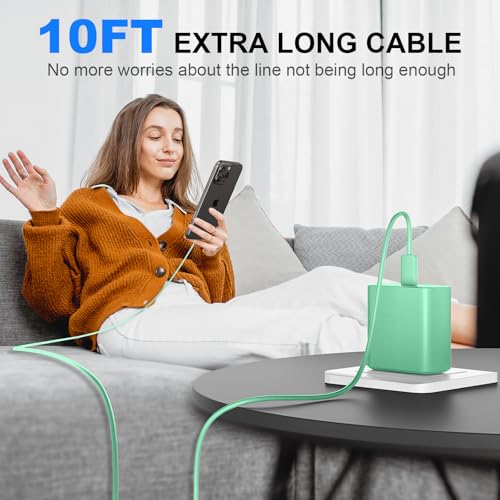 Image of Phone 17 16 Pro Max Charger Fast Charging,45W Phone 17 Charger Type C Chargers USB C Charge Block &10FT Long C Charging Cables Cord for Phones 17 /17 Pro / 17 Pro Max /Air /16 15 Pro Max,Green