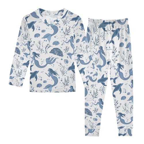 ALAZA Mermaid Dolphin Seashell Pajamas Long Sleeve Sleepwear 2-Piece Pajama Set