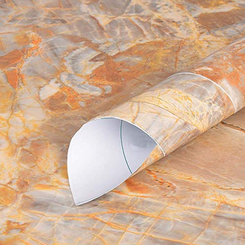 Image of Self Adhesive Gloss Vinyl Wrap Film, High Gloss Marble Furniture Film Wallpaper (12 * 96 inch, Pearl Marble)