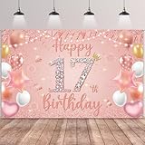 happy 17th birthday decorations banner - sfondo decorativo rosa oro rosa sfondo fotografico, cartello in tessuto per ragazze di 17 anni forniture per feste di compleanno