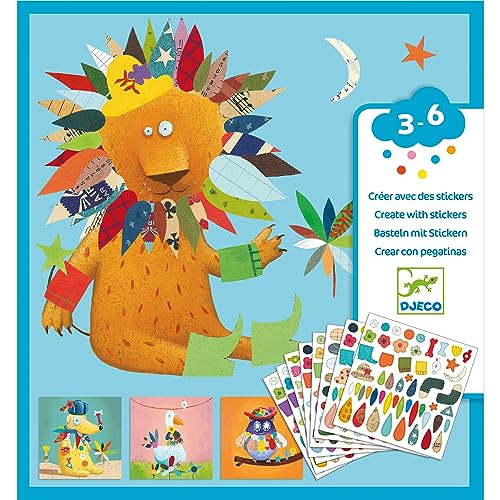 DJECO Kit Création Stickers Animaux - Enfants 3 à 6 Ans - Habillez les Animaux ! Loisirs...