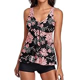 Tankini Set Damen Bauchweg Badebekleidung Zweiteiliger Badeanzug mit Hot Pants Bikini Set Frauen Badeset Sexy Zweiteillig Bademode