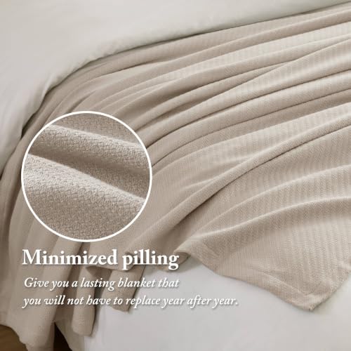 Image of Madison Park Liquid Cotton Blanket All Season, King, Beige | Breathable Fabric for Bed or Couch, Diamond Pattern, Lightweight, Ring Spun Weave, OEKO-TEX Certified, for Summer
