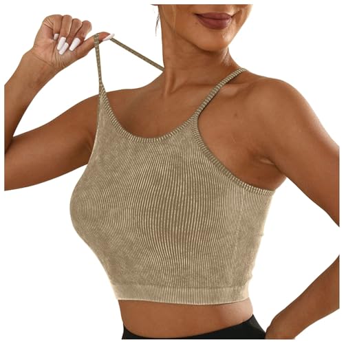 Soporte de garganta deportivo para mujer de punto acolchado push up confort espalda desnuda tirantes espaguetis fin entrenamiento yoga gimnasio fitness tops que ofrecen una sensación desnuda y un