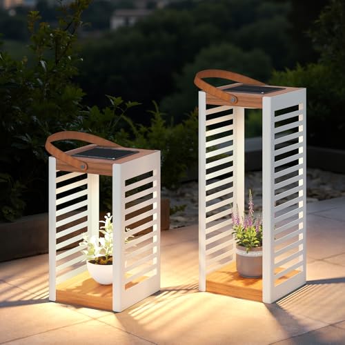 Solar Yard 2-Pack Outdoor Floor Lamp Solar Powered Light, Patio Waterproof Metal Solar Lantern with Handle, Plant Decor for Patio, Yard, Porch, Large+