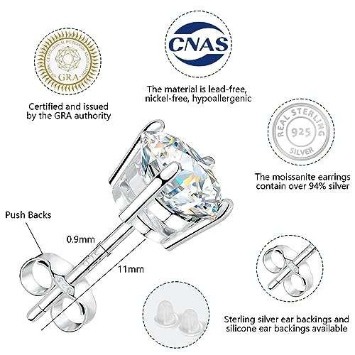 BREN Moissanite Earrings S925 Sterling Silver Imitation Diamond Earrings 18k White Gold Moissanite Earrings for Men D Color Brilliant Round Cut Moissanite Stud Earrings for Women4