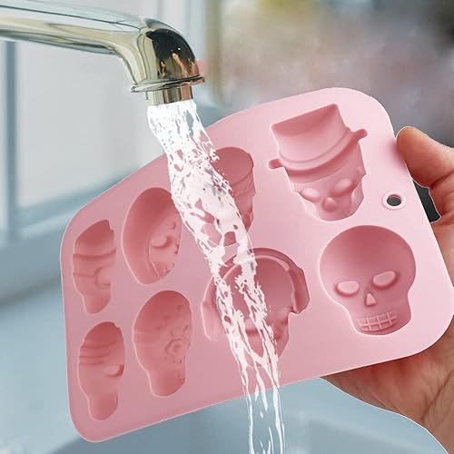 Miniatura 3 de Paquete de 2 moldes de silicona de calavera 3D con 8 cavidades con temática de calavera para hornear, herramienta de horneado para pastel de