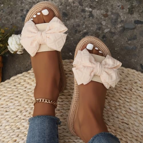 Women's Bow Knot Flat Sandals Summer Beach Cute Flats Slides Slippers Comfy Indoor Open Toe Slide 5