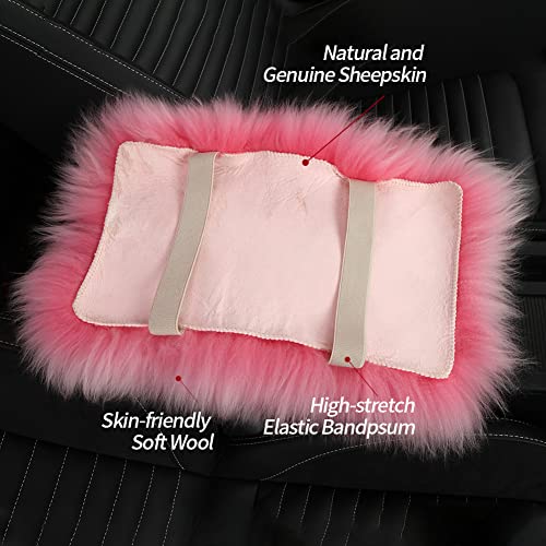 Image of IRIWOOL Sheepskin Armrest Cover Auto Center Armrest Cover Car Soft Console Pad, Fluffy Wool Auto Center Console Cover for Most Car Arm Rest Decoration Protector 9 x 14 Inch (Long Wool, Black)