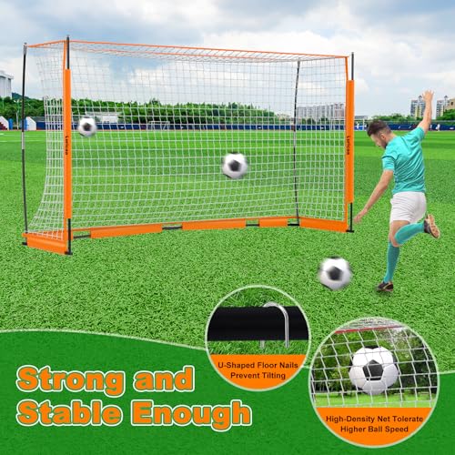 Collapsible Soccer Goal, 12×6 ft Portable Soccer Goal Net for Backyard, Quick Setup Soccer Goals with 1 Carry Bag, 1 Agility Ladder, 4 Ground Nails,12 Training Cones (Orange) by Luricaa - Image 3