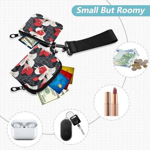 Elegant Flower Calla Lily Ethnic Art Red Black Women's Change Wallet Card Cases Large Capacity Credit Card Wallet Case with Wristlet Strap for Lady 2 Pcs2