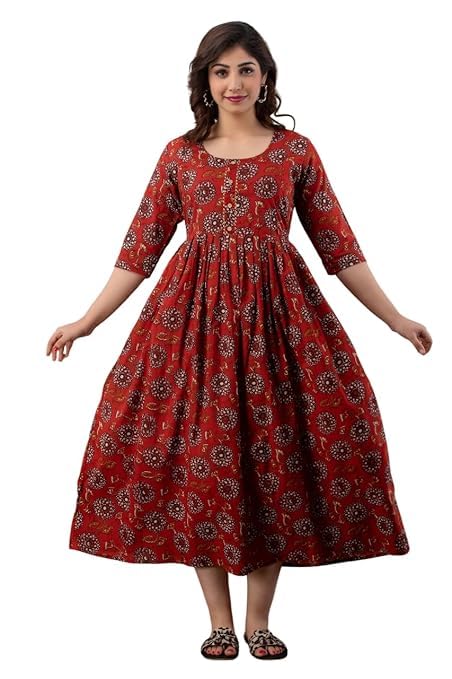 Women's Maternity Dress Kurti for Pregnancy Women with Breastfeeding Dress with Floral Maternity-image-42
