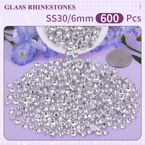 Image of 600PCS SS30 /6mm Crystal Glass Rhinestones for Bedazzling (Clear) | Flatback Rhinestones for Crafting DIY Nail Art Makeup Decoration, Gems Diomand Charms for Tumbler Shoes Clothing Mug