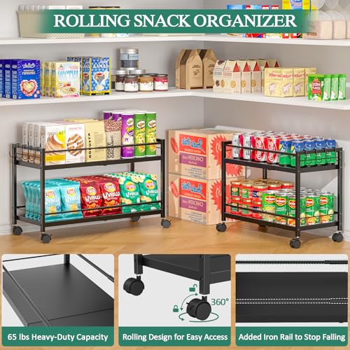 2-Tier Expandable Rolling Pantry Cart with Wheels, Adjustable Floor Organizer for Kitchen Pantry, Can Organizer for Pantry, Storage Cart for Snack, Food, Vegetables, Black, Patent Pending by 3IngSeagulls - Used condition - Image 7