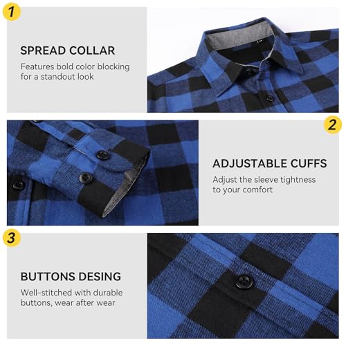 Image of WARHORSEE Flannel Shirt for Men Long Sleeve Button Down Plaid Shirts | Soft Cotton Blend for Multi-season Wear, Lightweight yet Warm, Dual buttoned storage pockets, Machine Washable Easy Care