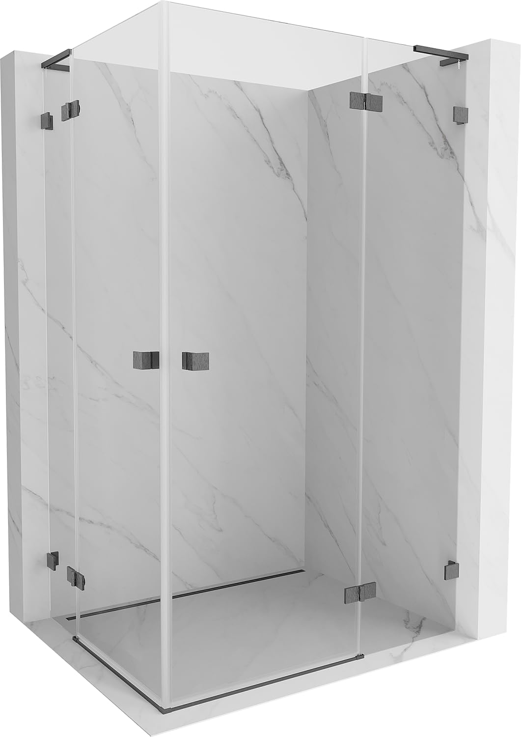 Mexen Lunar L Duo - Box doccia orientabile a destra, 115 x 80 cm, trasparente, spazzolato, grigio canna di fucile