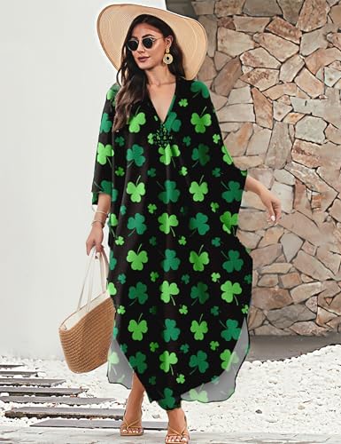 Image of MAKABO Kaftan Dresses for Women, V Neck Moo Moos Colorful Print Cover Ups Caftan Beach Dresses for Swimwear