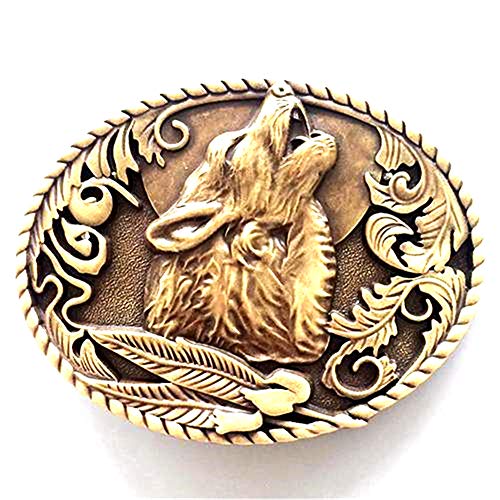 Western Belt Buckle Wolf Wolverine Belt Buckle Oval Belt Buckle for Men,Gold
