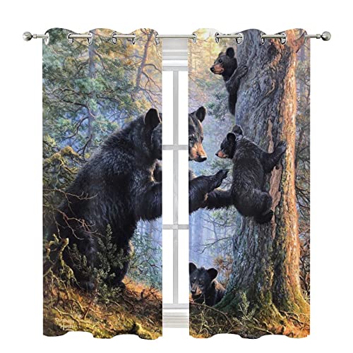 Gy Blackout Window Curtains, Black Bear Mother And Son Animal Printed Living Room Bedroom Curtains 2 Panel Sets, Thermal Insulated Room Darkening Window Coverings Drapes 42W X 63L Inch #TOP1