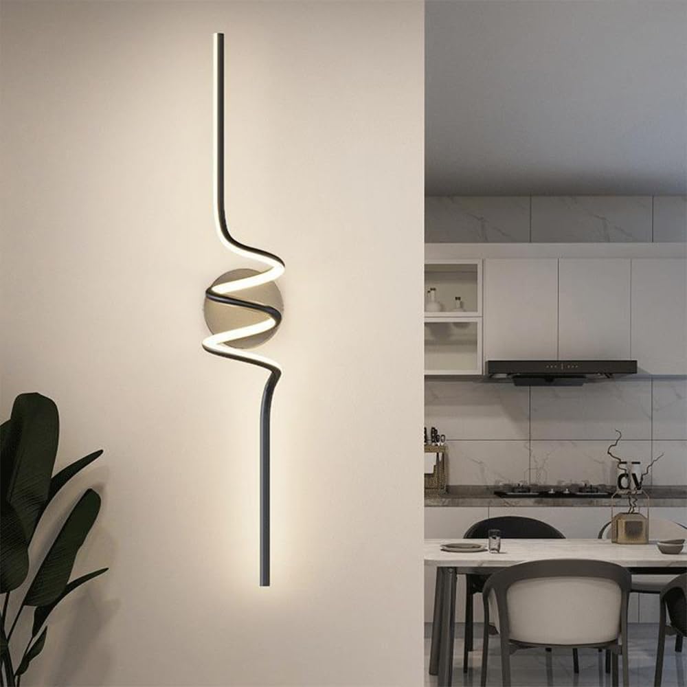 Nowoczesna czarna spiralna lampa ścienna, kinkiety LED do wnętrz, ciepłe światło 3000K, oświetlenie ścienne do schodów, salonu, sypialni, korytarza, połączenia i