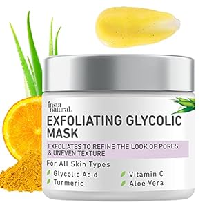InstaNatural-Exfoliating-Glycolic-Face-Mask-Facial-Scrub-Blackhead-Treatment-for-Brightening-and-Exfoliation-with-Turmeric-Vitamin-C-Natural-AHA-Enzyme-Exfoliant-for-Scars-Glowing-Skin InstaNatural Exfoliating Glycolic Acid Face Mask for Women & Men, Gentle Exfoliator, Pore Minimizer, Anti Aging, Blackhead Remover, Acne Facial Treatment with Vitamin C and Turmeric, 2 Fl Oz