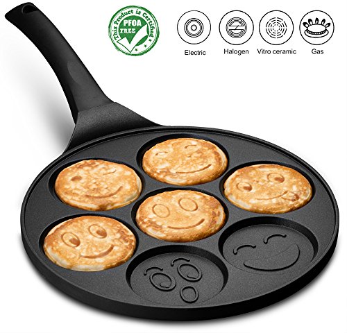 Gourmia GPA9540 Emoji Smiley Face Pancake Pan - Fun 7 Emoji Mini Pancake