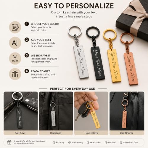 Image of Premium Customized Metal Keychain | Personalized Name Engraved Keychain for Car & House Keys | Stylish Stainless Steel Gift for Men & Women