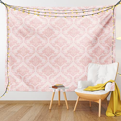 Lunarable Blush Tapestry Twin Size, Damask Motif Retro Design Of Floral Pattern Swirling Petals And Branches, Wall Hanging Bedspread Bed Cover Wall Decor, Twin Size, Pink White #TOP5