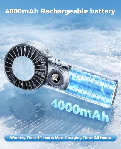 Image of 2026 Upgrade 3 In 1 Handheld Portable Turbo Fan with Ice Cooling,Rechargeable 100 Speed Mini Personal Fan 10500 RPM Small Pocket Fans Makeup fan for Outdoor,Office,Camping,Travel-Black