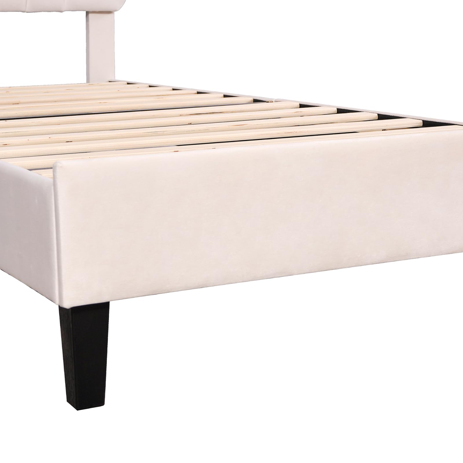 Lit rembourré, Cadre de lit Simple/Double avec tête de lit en Forme de Fleur et sommier à Lattes, pour Adolescente, Fille et Adolescente, Tissu Velours,sans Matelas (Beige, 90x200cm)