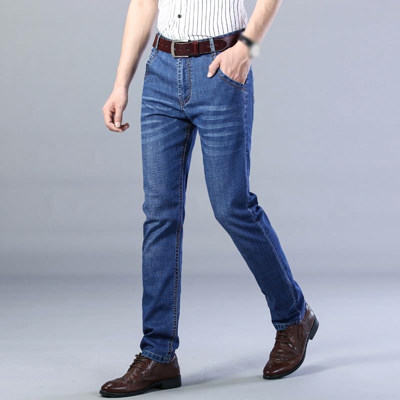 Thin Jeans Business Casual Jeans Solid Color Stretch Jeans(36)4