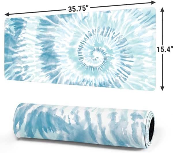 Skinit Extra Large Gaming Mouse Pad - Blue and White Tie Dye Design with Stitched Edges, Waterproof, Non-Slip Rubber Base, Desk Mat for Keyboard & Mouse, 35.75" x 15.4" inches