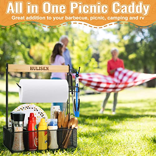 Hulisen Grill Caddy, Bbq Caddy With Paper Towel Holder, Utensil Caddy For Plates And Utensils, Picnic Condiments Caddy For Barbucue Griddle Accessories, Outdoor Camper Camping Rv Backyard Must Have #TOP2