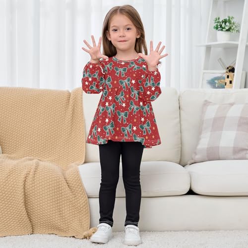 Green Bow on Red Girls Shirts Cotton Long Sleeve Ruffle Toddler Tee Tops 7