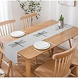 HGOD DESIGNS Dragonfly Table Runner,Top View of Blue Dragonfly with Transparent Wings Cotton Linen...